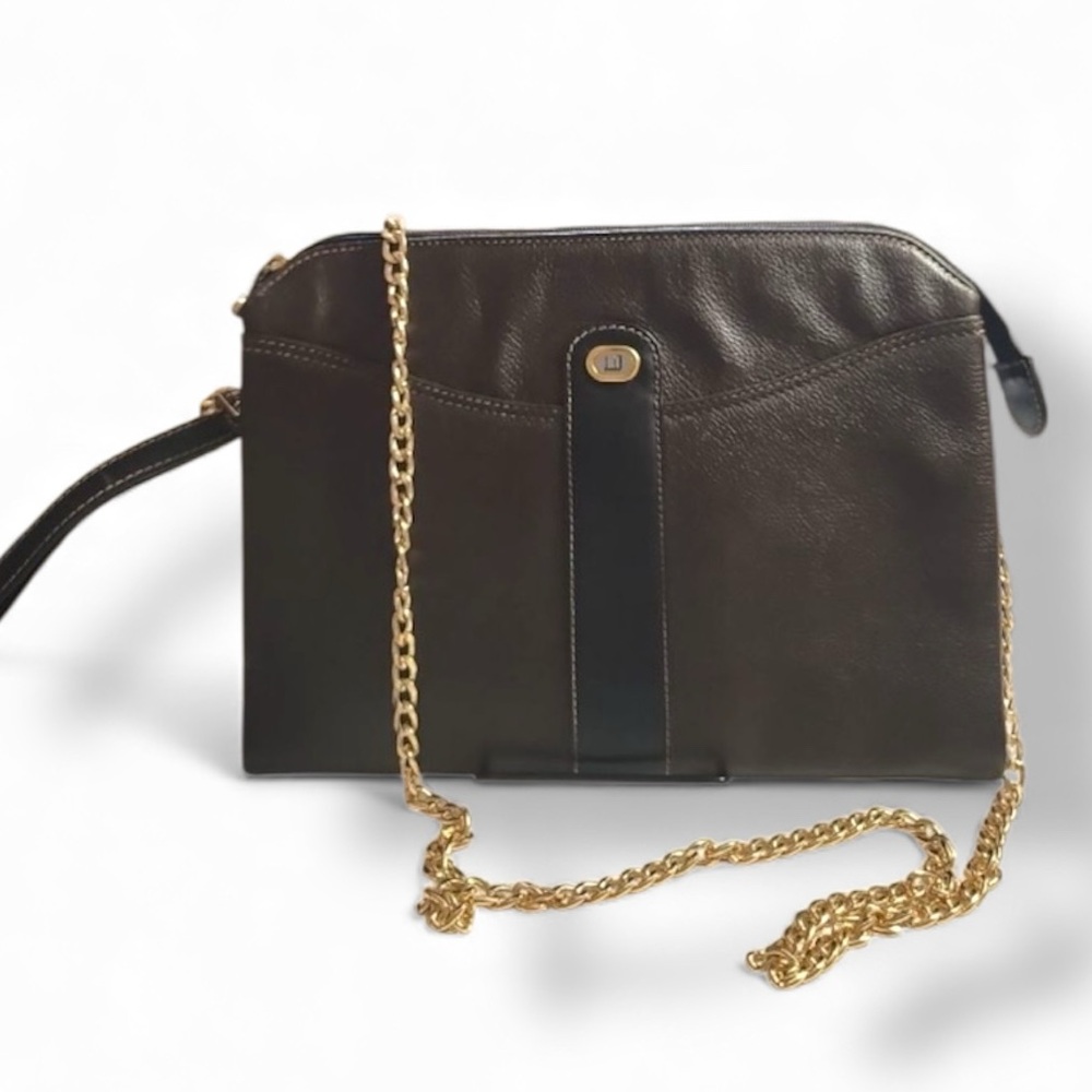 Alfred Dunhill Vintage Leather Clutch + Chain - Black and Gold